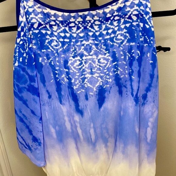 BCX Blue and White Ombré Beaded Cold Shoulder Top/Blouse - Picture 6 of 11